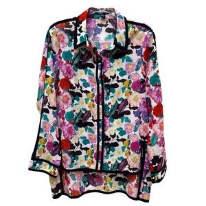 Maison Scotch Sheer Chiffon Rose Floral Hi-Lo Tunic Blouse Romantic Bloomcore